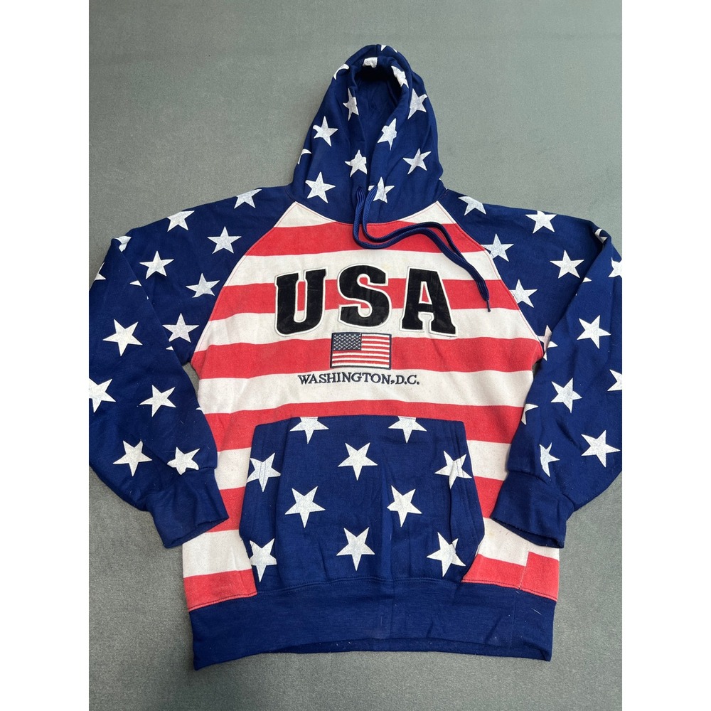 NT Souvenir USA Washington DC Stars Stripes Patriotic Hoodie Mens Medium Blue